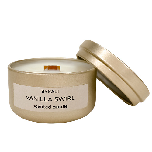 Свеча BYKALI Свеча ароматическая Ванильный вихрь с деревянным фитилем в металлической банке