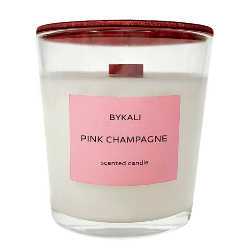 Свеча BYKALI Свеча ароматическая Розовое шампанское с деревянным фитилем в стакане с крышкой