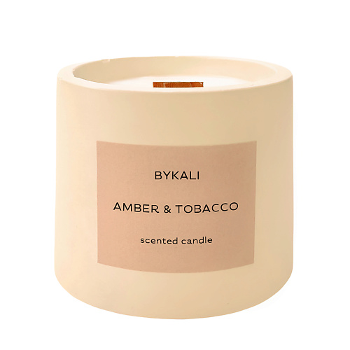 Свеча BYKALI Свеча ароматическая Амбра и Табак с деревянным фитилем в камне