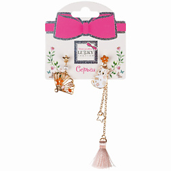 Серьги-гвоздики с подвеской Кошечка и веер