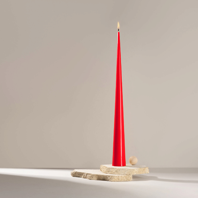 Изображение товара Декоративная коническая свеча ALDECANDLES 47см красная для интерьера и подарка