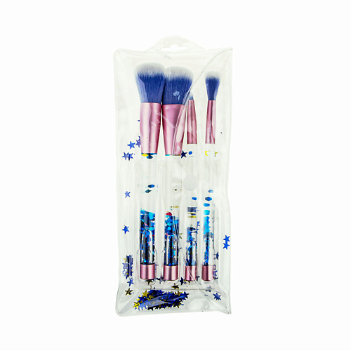 кисточки для нанесения макияжа lukky набор из 4 штук голубые ручки с блестками нейлон Кисть для лица LUKKY Набор кистей для нанесения макияжа