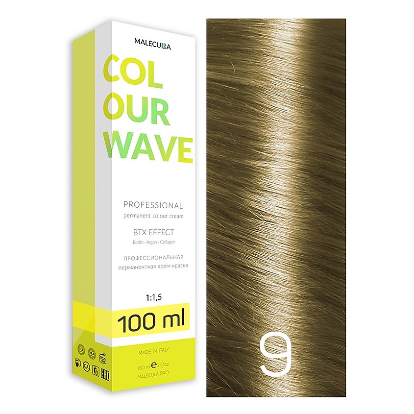 

MALECULA Профессиональная перманентная крем-краска Colour Wave 9 Очень Светлый Блонд