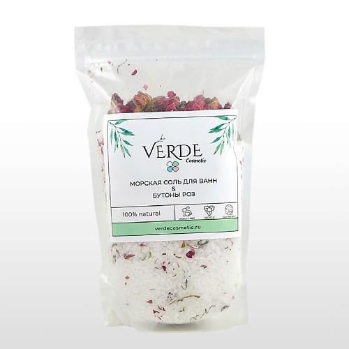 VERDECOSMETIC Морская натуральная соль для ванны с цветами розы, очищает кожу, для омоложения 800