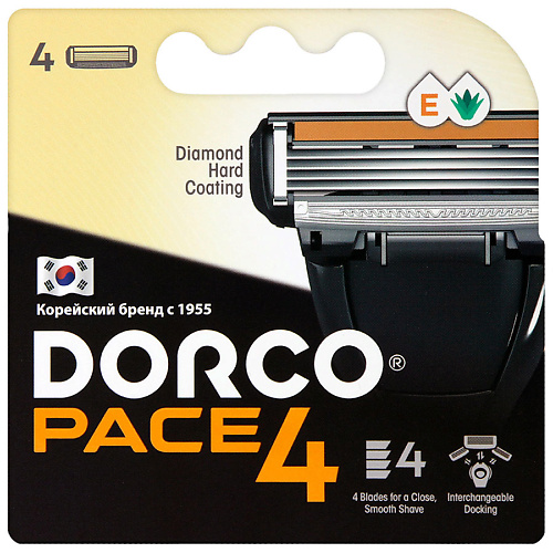 DORCO Сменные кассеты для бритья PACE4, 4-лезвийные dorco сменные кассеты для бритья pace6 plus 6 лезвийные с триммером
