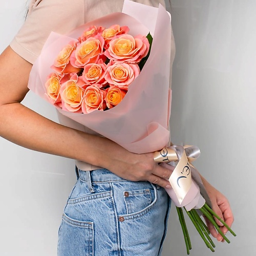 Букет живых цветов ЛЭТУАЛЬ FLOWERS Букет из персиковых роз 11 шт. (40 см) цена и фото