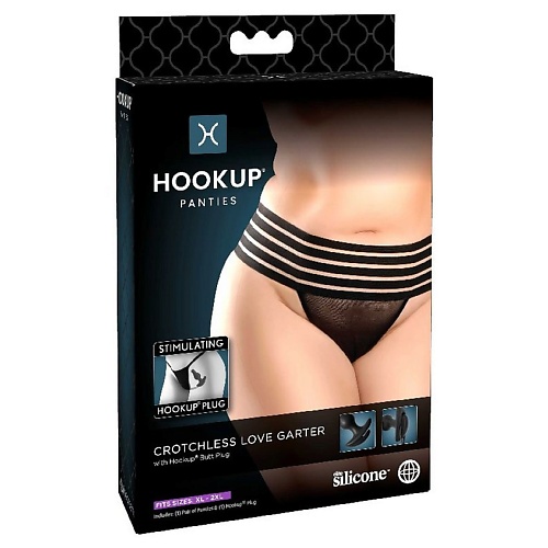 PIPEDREAM Необычные трусики Hookup Panties Crotchless Love Garter - Fits Size XL-XXL