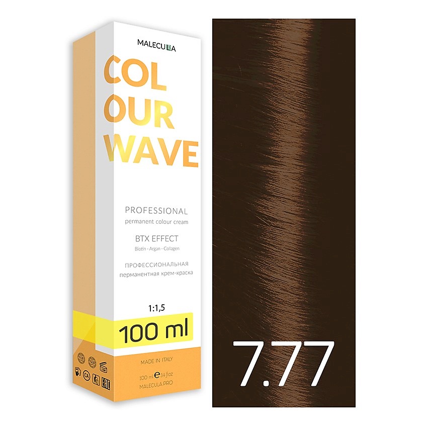 

MALECULA Профессиональная перманентная крем-краска Colour Wave 7.77 Коричневый Блонд