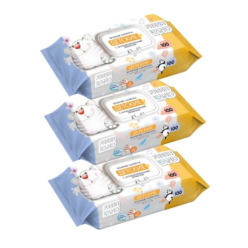 фото Freshland набор влажных детских салфеток кот детские c клапаном антибактериальные