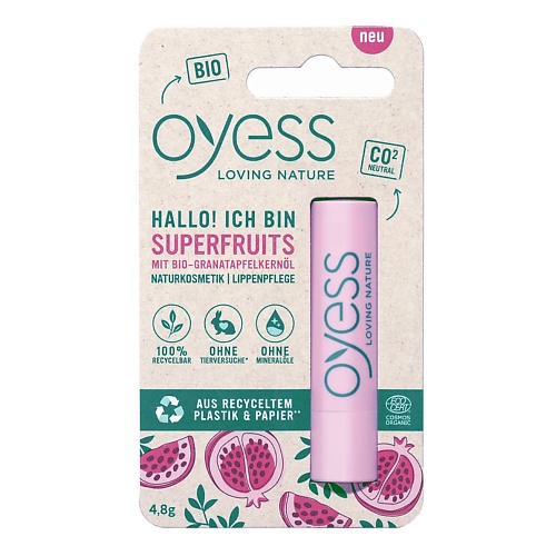 OYESS LOVING NATURE Бесцветный бальзам для губ Superfruits с органическим маслом семян граната 4.8