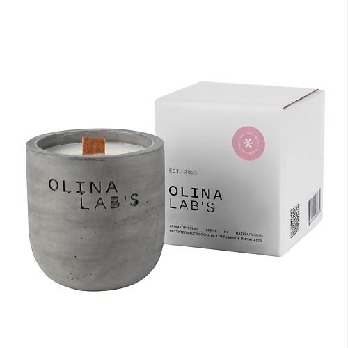 OLINALAB'S Свеча ароматическая в бетонном стакане  Oud tree rose cumin vetiver 200