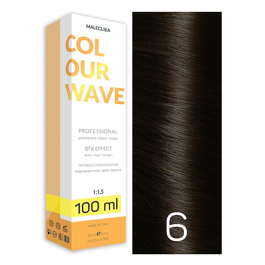 

MALECULA Профессиональная перманентная крем-краска Colour Wave 6 Темный Блонд