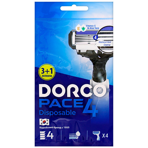 кассета для станка dorco сменные кассеты для бритья pace4 4 лезвийные Станок для бритья DORCO Бритвы одноразовые PACE4, 4-лезвийные