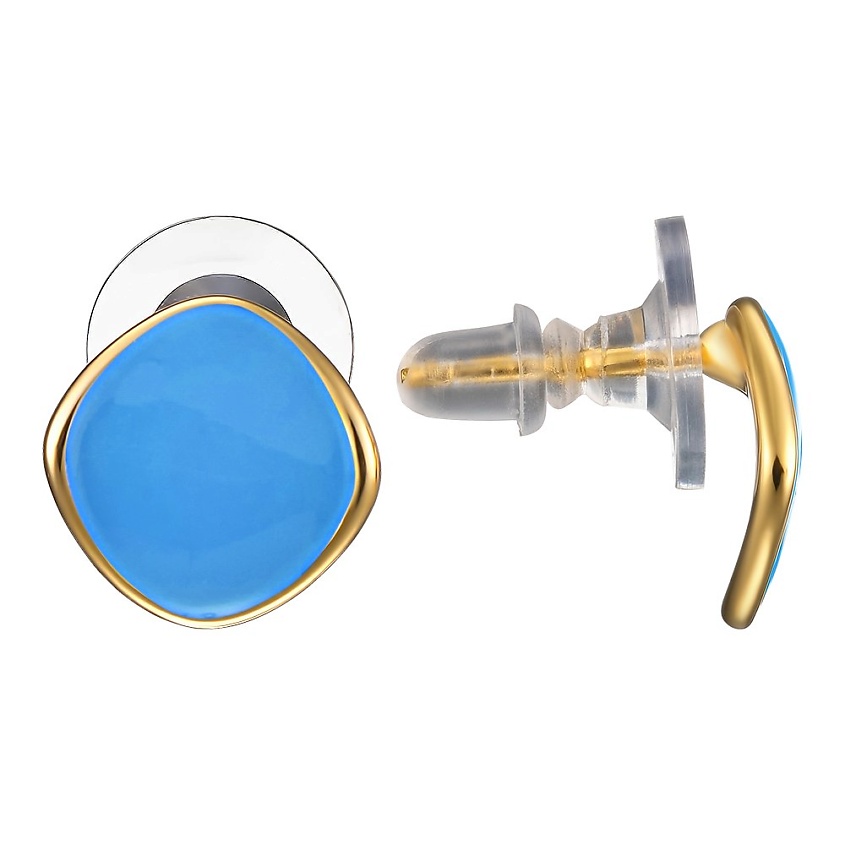 Изображение товара UVI JEWELLERY Золотистые серьги пусеты с бежевой эмалью, голубой