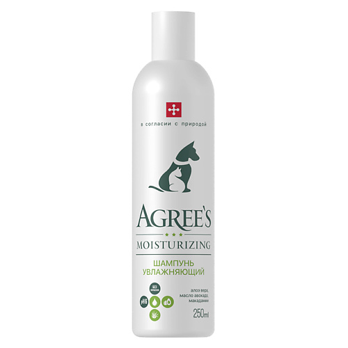 фото Agree's for pets увлажняющий шампунь для животных легкое расчёсывание, с маслом авокадо и макадамии