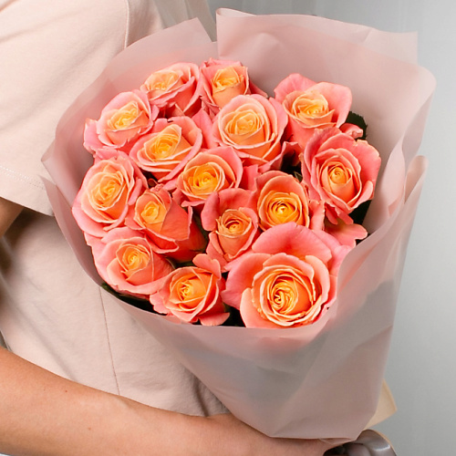 Букет живых цветов ЛЭТУАЛЬ FLOWERS Букет из персиковых роз 15 шт. (40 см)