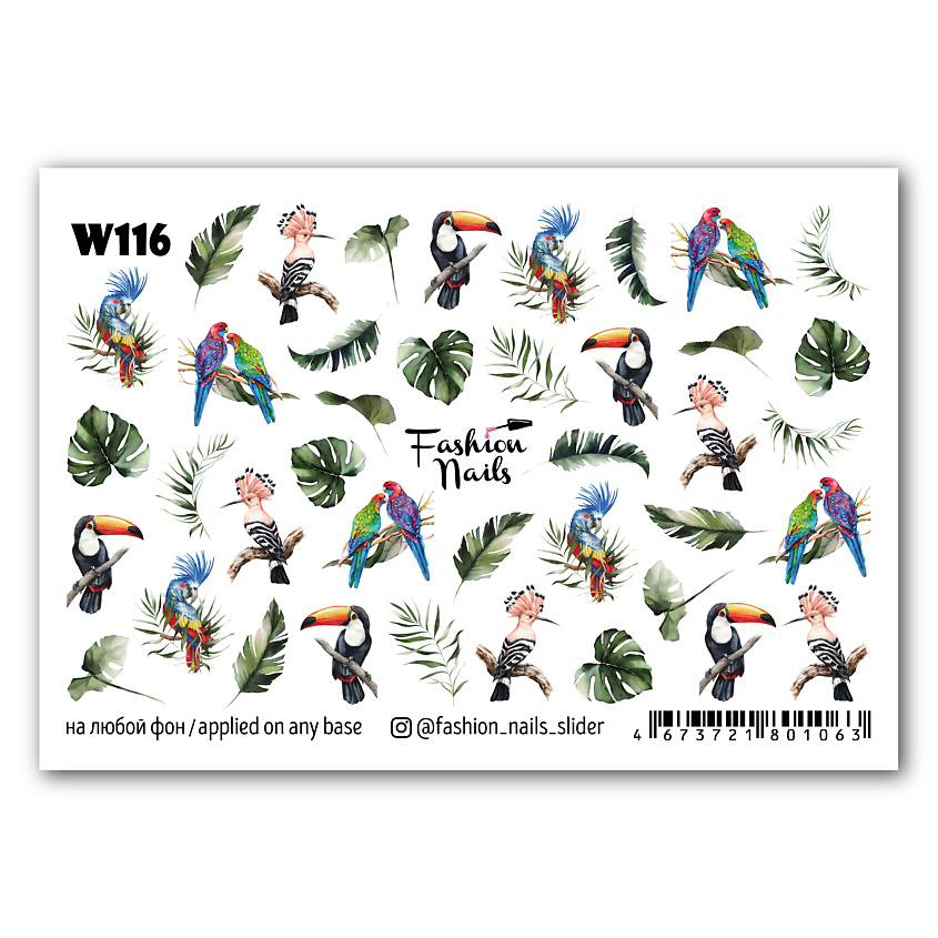 Изображение товара FASHION NAILS Слайдер дизайн попугаи и тропики для ногтей 1 шт