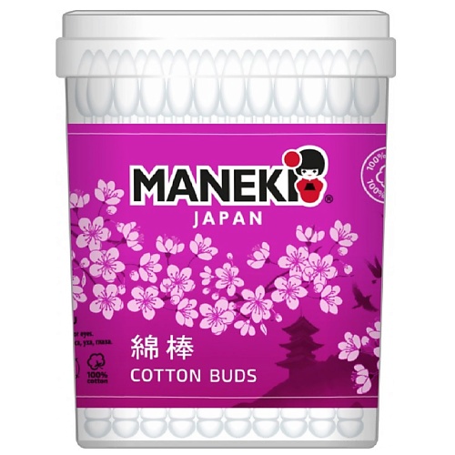 MANEKI Палочки ватные SAKURA с 2 видами аппликатора 150 maneki салфетки бумажные sakura с ароматом сакуры 250
