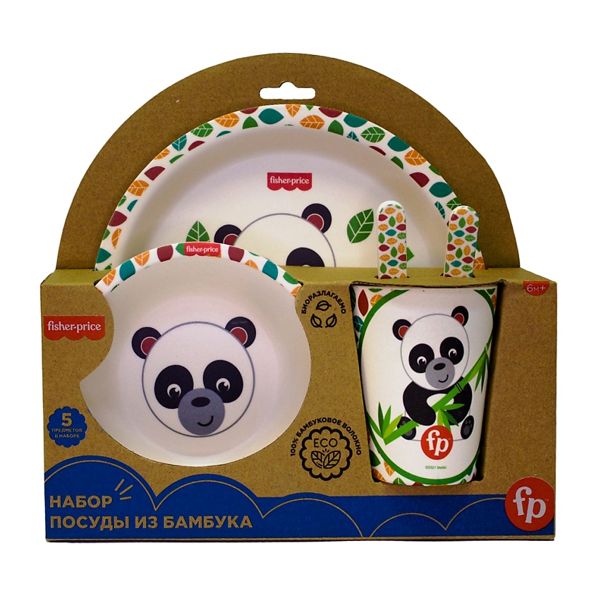 Изображение товара FISHER PRICE Набор посуды из бамбука Панда 6М+ 5 предметов для малышей