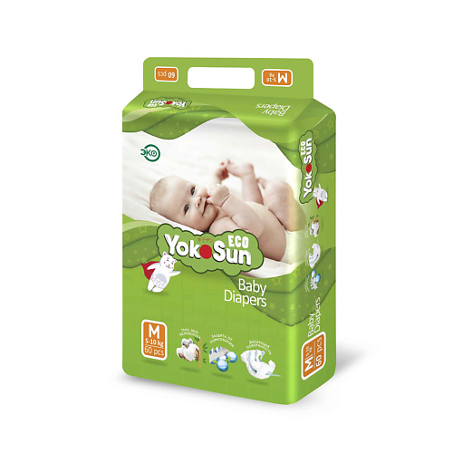 Подгузники YOKOSUN Детские подгузники на липучках Eco размер М (5-10 кг), 60 шт. 0.021