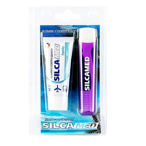 SILCAMED Дорожный Набор: Зубная паста и Зубная щетка средней жесткости Family 30 aceco щетка зубная бамбуковая средней жесткости
