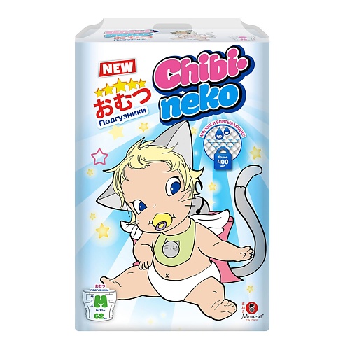 MANEKI Подгузники детские одноразовые Chibi-Neko размер M 6-11 кг