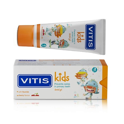 DENTAID Зубная паста-гель VITIS KIDS 2+ детская. Неабразивная. Вкус: вишня 50 dentaid зубная паста vitis whitening отбеливающая вкус мята 100