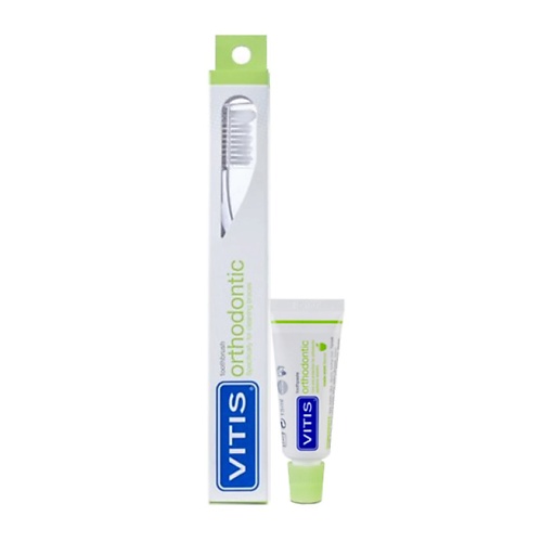 DENTAID Зубная щётка VITIS Orthodontic + Зубная паста VITIS dentaid зубная паста vitis cpc protect с цетилпиридиния хлоридом 0 14% и фтором 100