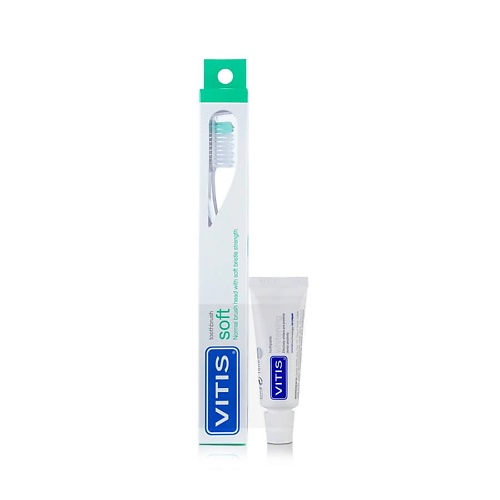 DENTAID Зубная щётка VITIS Soft/souple + Зубная паста VITIS 15 мл 1 dentaid зубная паста vitis cpc protect с цетилпиридиния хлоридом 0 14% и фтором 100