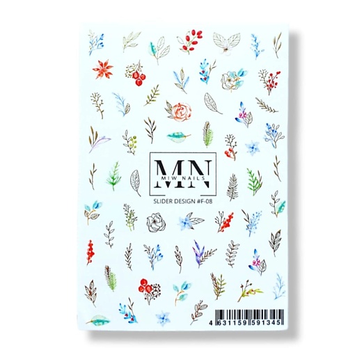 MIW NAILS Слайдер дизайн комбинированный с фольгой цветы веточки раскраска с фольгой первая раскраска enchantimals учим буквы