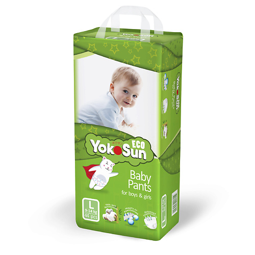 YOKOSUN Детские подгузники-трусики Eco размер L (9-14 кг), 44 шт. 0.011 marabu подгузники трусики размер xl 36 0
