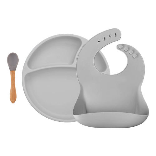 фото Minikoioi set ii набор посуды для детей нагрудник тарелка ложка силикон 0+