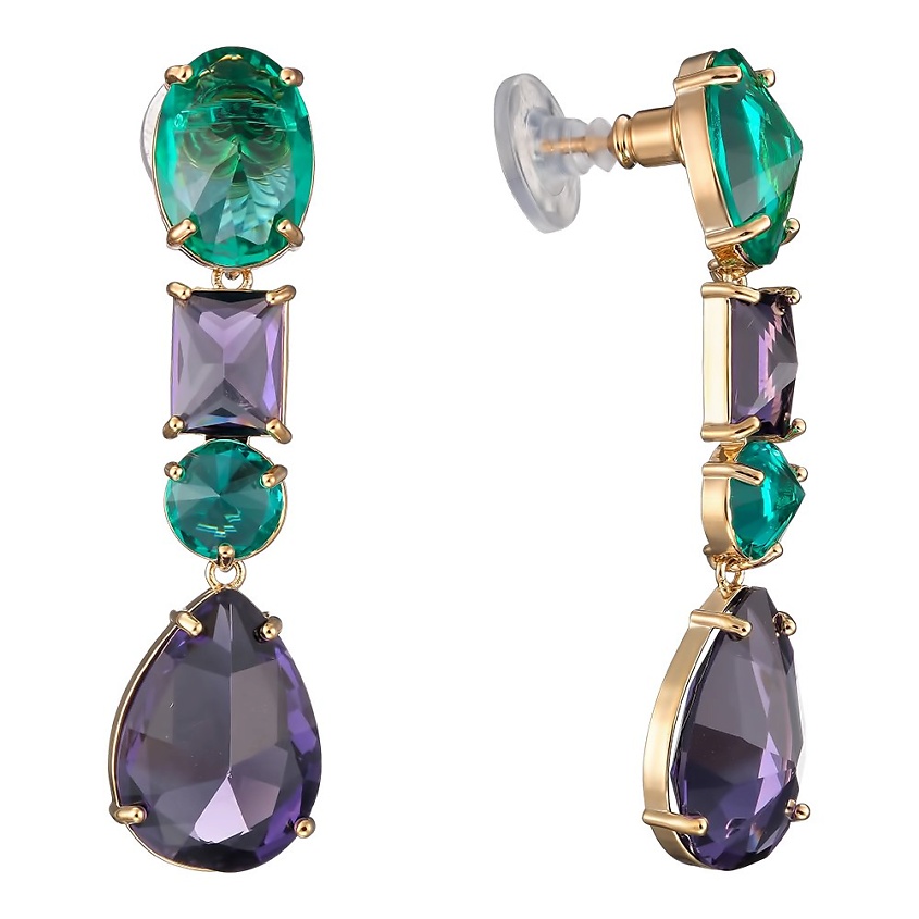 UVI JEWELLERY Золотистые серьги с крупными кристаллами контрастного ...
