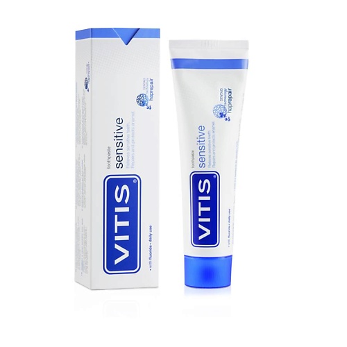 DENTAID Зубная паста VITIS Sensitive для лечения гиперчувствительности зубов. Вкус: мята 100 curaprox зубная паста is white вкус лайма 90