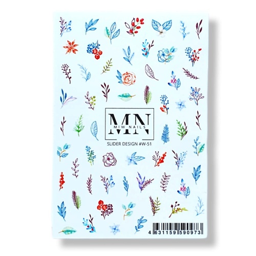 MIW NAILS Слайдер дизайн для ногтей цветы веточки открытка евро с днём рождения веточки 9 8х20 см