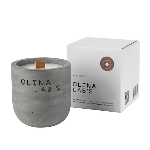 OLINALAB'S Свеча ароматическая в бетонном стакане Tobacco rum vanilla coffe 200