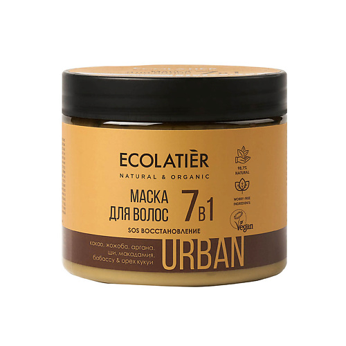 Кондиционеры, бальзамы и маски ECOLATIER Маска для волос SOS Восстановление 7 в 1 какао & жожоба 400