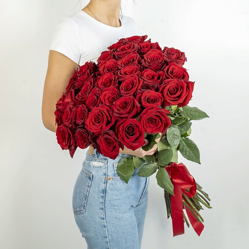 Букет живых цветов ЛЭТУАЛЬ FLOWERS Букет из высоких красных роз Эквадор 25 шт. (70 см)