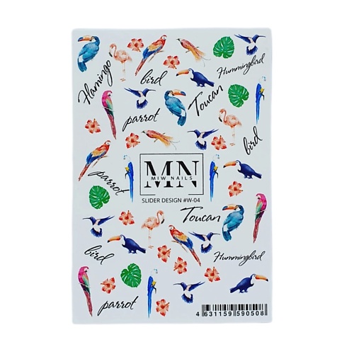 MIW NAILS Слайдер дизайн для ногтей птицы цветы хищные птицы