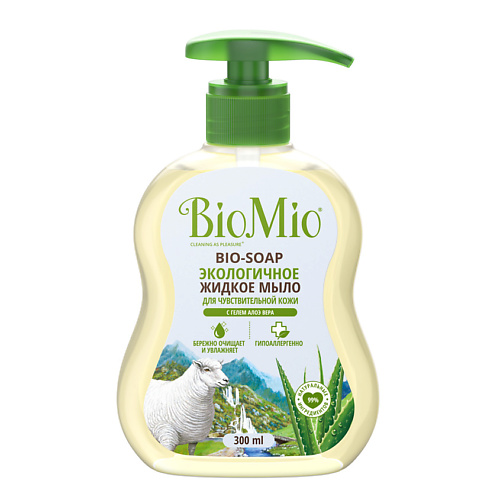 BIO MIO BIO-SOAP SENSITIVE жидкое мыло с гелем алоэ вера 300 biolik экологичное жидкое мыло алоэ 5000