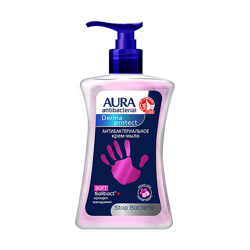 Средства для ванной и душа AURA Antibacterial Крем-мыло антибактериальное Derma Protect Soft Орхидея и Макадамия 250