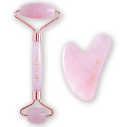 Набор роллер и скребок гуаша в форме "Капля" для массажа лица из розового кварца