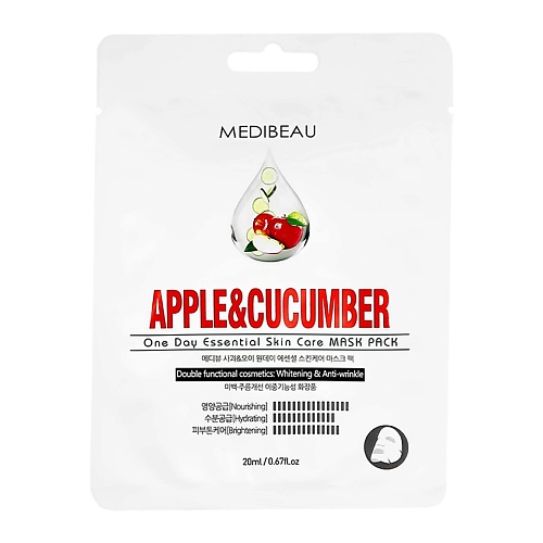 Уход за лицом MEDIBEAU Маска для лица с экстрактами яблока и огурца (освежающая) 20
