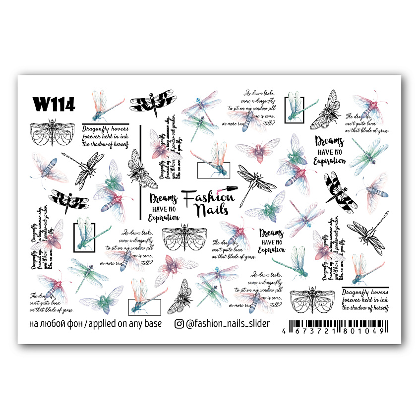 Изображение товара FASHION NAILS Слайдер дизайн Стрекозы и надписи для ногтей 1 шт
