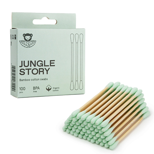 JUNGLE STORY Ватные палочки с зелёным ультра мягким хлопком 100 jungle story бамбуковые ватные палочки для снятия макияжа белого а 100