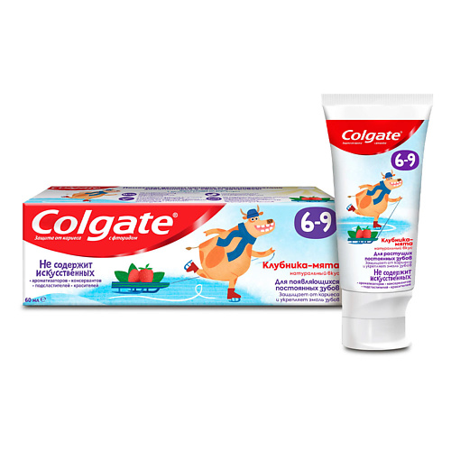 COLGATE Зубная паста Детская КЛУБНИКА-МЯТА с фтором 6-9лет 60 colgate детская зубная паста без фторида 3 5 нежная мята
