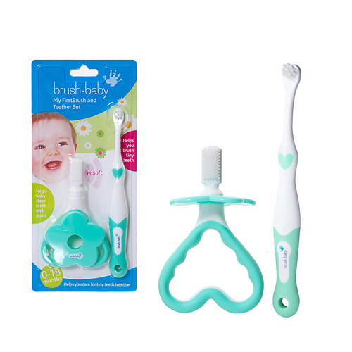 Аксессуары для ухода за полостью рта Brush-Baby Набор зубных щеток FirstBrush and Teether Set с рождения