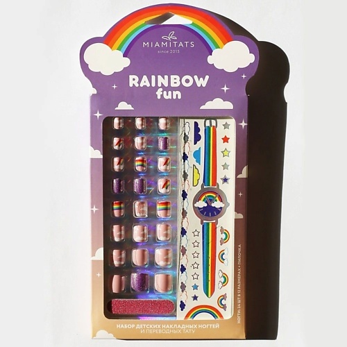 фото Miamitats набор детских накладных ногтей с переводными татуировками rainbow fun