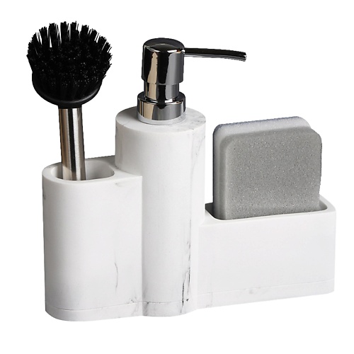 Дозатор для жидкого мыла DENEZO Дозатор для моющего средства и мыла с подставкой для губки, губкой и щеткой Grand