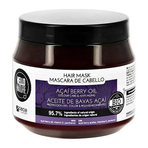 HELLO NATURE Маска для волос ACAI BERRY OIL с маслом ягод асаи (для окрашенных волос) 250